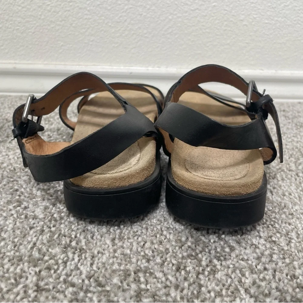 Madewell The Addie Sandal Women's 7.5 Black Triple Strap Slingback Chunky Flats
